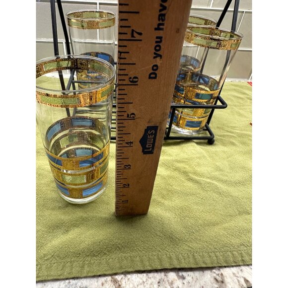 6 MCM Culver Empress Highball Glass Set 22K Gold Trim Caddy Table Top Decor Bar - Picture 12 of 16